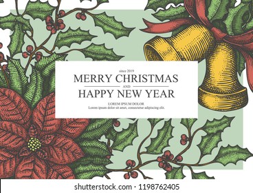 Marry christmas and happy new year sketch illustration for poster on another template.