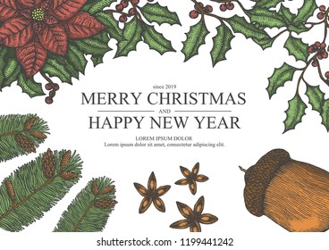 Marry christmas and happy new year sketch illustration for poster on another template.