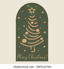 Marry Christmas and Happy new year. Christmas tree horizontal design for card. Vector illustration