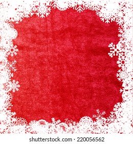 Marry Christmas and Happy New Year 2015 Celebration Red Grunge Background with Snowflake Border Frame . Invitation Card . Vector Illustration.