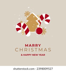 Marry Christmas and Happy New Year Vector illustration with beautiful Christmas tree decoration