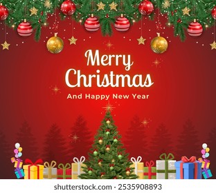 Marry Christmas and Happy new year wishing card, banner, poster