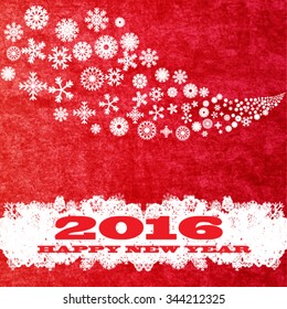 Marry Christmas and Happy New Year 2016 Celebration Red Grunge Background with Snowflake Border Frame . Invitation Card . Vector Illustration.
