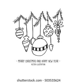 Marry Christmas and Happy new year, doodles , vector illustration
