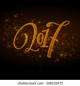 Marry Christmas and Happy New Year 2017 lettering . Christmas vector illustration with realistic bokeh, blured lights background. Greeting card. Vector illustration 2017