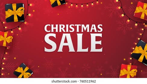 Marry Christmas and Happy New Year banner on red background. Vector illustration