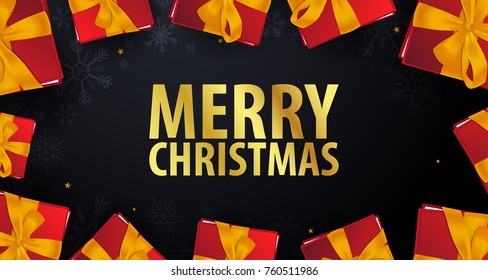 Marry Christmas and Happy New Year banner on dark background. Vector illustration