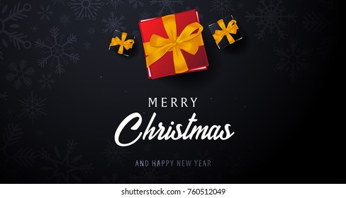 Marry Christmas and Happy New Year banner on dark background. Vector illustration