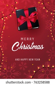 Marry Christmas and Happy New Year poster on red background. Vector illustration