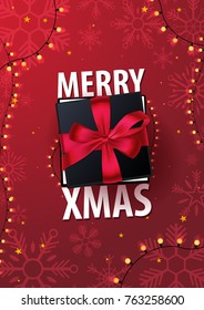 Marry Christmas and Happy New Year poster on red background. Vector illustration