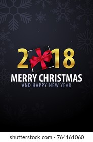 Marry Christmas and Happy New Year poster on dark background with gift boxes. Vector illustration