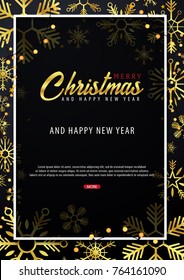 Marry Christmas and Happy New Year poster on dark background. Vector illustration