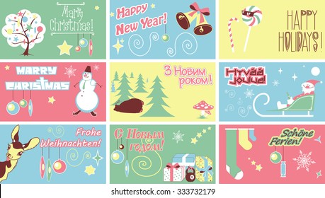 Marry Christmas New Year Holidays Humor Cards contains an inscription in German, Finnish, Ukrainian and Russian. Translations: "Merry Christmas!", "Happy New Year!", "Happy Holidays!"