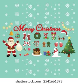 Marry Christmas ornaments and elements set vector design