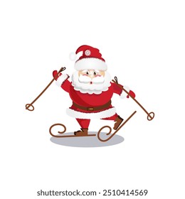 Marry christmas santa claus on skis and with poles , happy new year celebrate