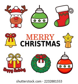 Marry Christmas set with dear, bell, balls,star gift and wreath