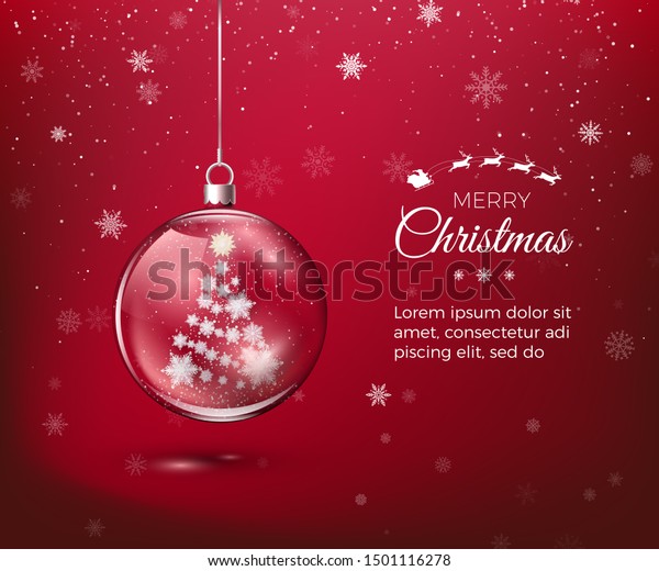 クリスマスと結婚しなさい 透明な光沢のあるクリスマスの飾り ガラスの玉の中に紙の雪片でできたクリスマスツリーのシルエット 年賀状のデザイン ベクター イラスト のベクター画像素材 ロイヤリティフリー 1501116278
