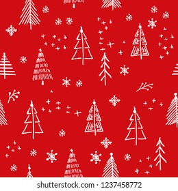 Marry Christmas and christmas tree pattern, vector hand-drawing graphics