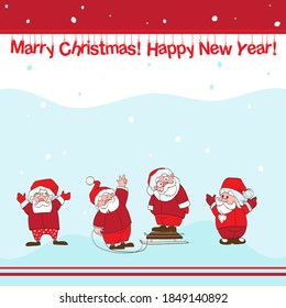Marry Christmas vector card with funny Santa