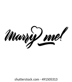Marry me calligraphy. Hand drawing lettering vector illustration. Marry me lettering design,  love and romantic quote.