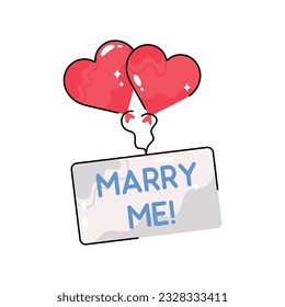 Marry me doodle vector outline Sticker. EPS 10 file