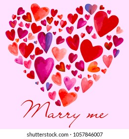 
Marry me greeting card hearts vector illustration hand drawing