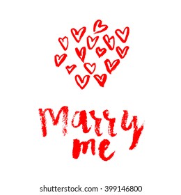 MARRY ME hand lettering, marriage and wedding concept, handmade calligraphy, vector background
