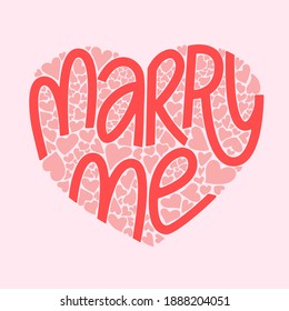 Marry me hand lettering vector text decorated with hearts. An offer of marriage. Proposal card. St. Valentine's stuff. 