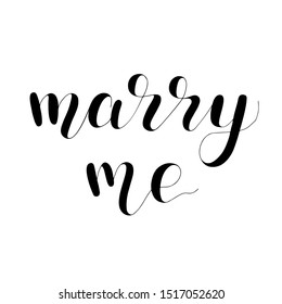 Marry me, handwritten quote. Hand drawn romantic ink lettering illustration. Modern brush calligraphy isolated on white background.