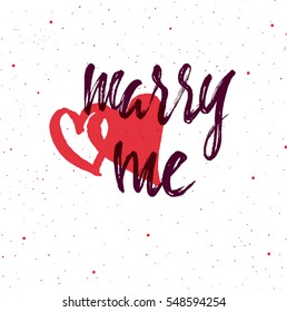 Marry me lettering. Hand drawn vector illustration, greeting card, design, logo for Valentine's Day.