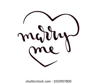 marry me vector lettering design illustration. Heart. Love. wedding Logo. black and white isolated. engagement, marriage proposal