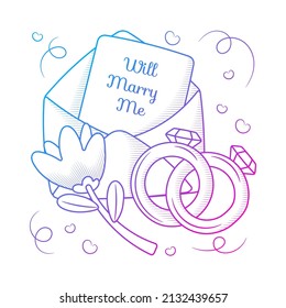 Marry me, wedding clipart with Hand drawn gradient outline style