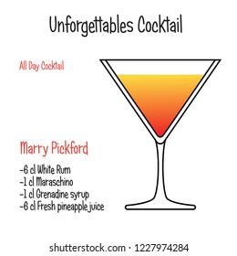 marry pickford alcoholic cocktail vector illustration recipe isolated