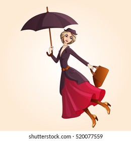 Marry Poppins a novel character flying on umbrella