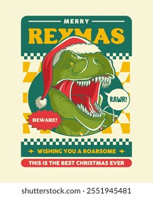 Marry Rexmas Retro Cartoon Illustration Design