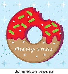 Marry X'mas sweet sugar icing donut.  isolated background in a modern flat style. 