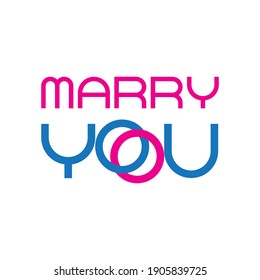 MARRY YOU letter with couple ring logo design vector