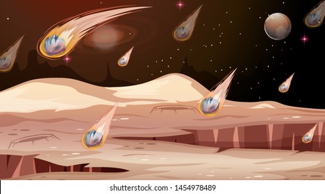 Mars and asteroid scene illustration