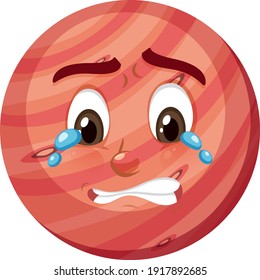 Mars cartoon character with crying face expression on white background illustration