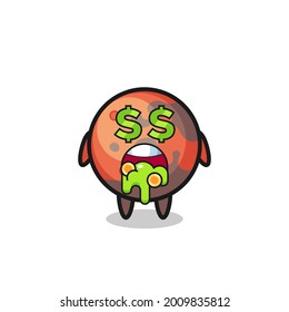 mars character with an expression of crazy about money , cute style design for t shirt, sticker, logo element
