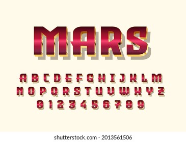 Mars chrome red gold style vector font with uppercase and digit number