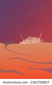 Mars colonization background, settlers houses on background flat vector illustration		
