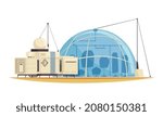 Mars colonization composition with extraterrestrial terrain and base station with living module vector illustration