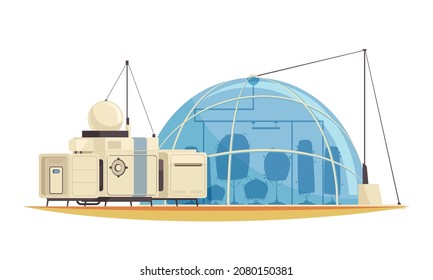 Mars colonization composition with extraterrestrial terrain and base station with living module vector illustration