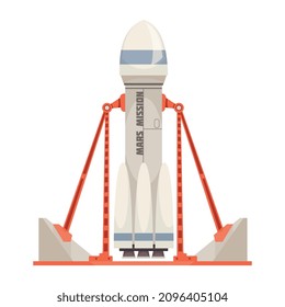 Mars colonization composition with image of rocket on pad ready for launch vector illustration