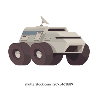 Mars colonization composition with isolated image of rover car with huge wheels vector illustration