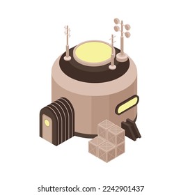 Mars colonization isometric icon with space base building with antennae vector illustration
