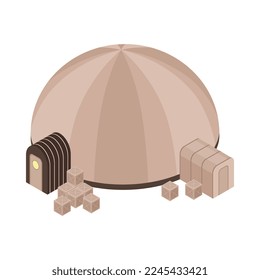 Mars colonization isometric icon with space base building and boxes 3d vector illustration