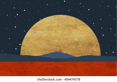 Mars colonization. The landscape of the planet Mars. Colour poster, vector illustration