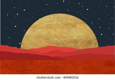 Mars colonization. The landscape of the planet Mars. Colour poster, vector illustration